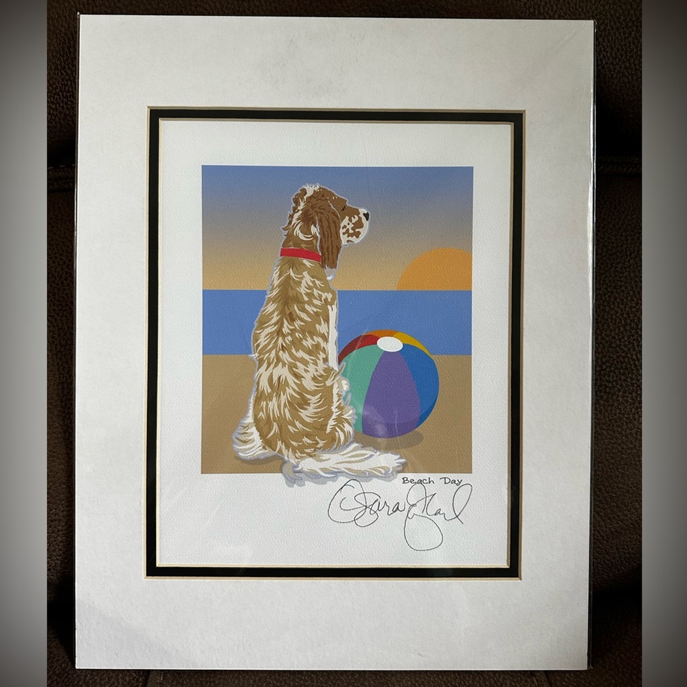 Dog, English Setter Beach Day by Sara England Designs 11x17 matte with‎ 8x10 art